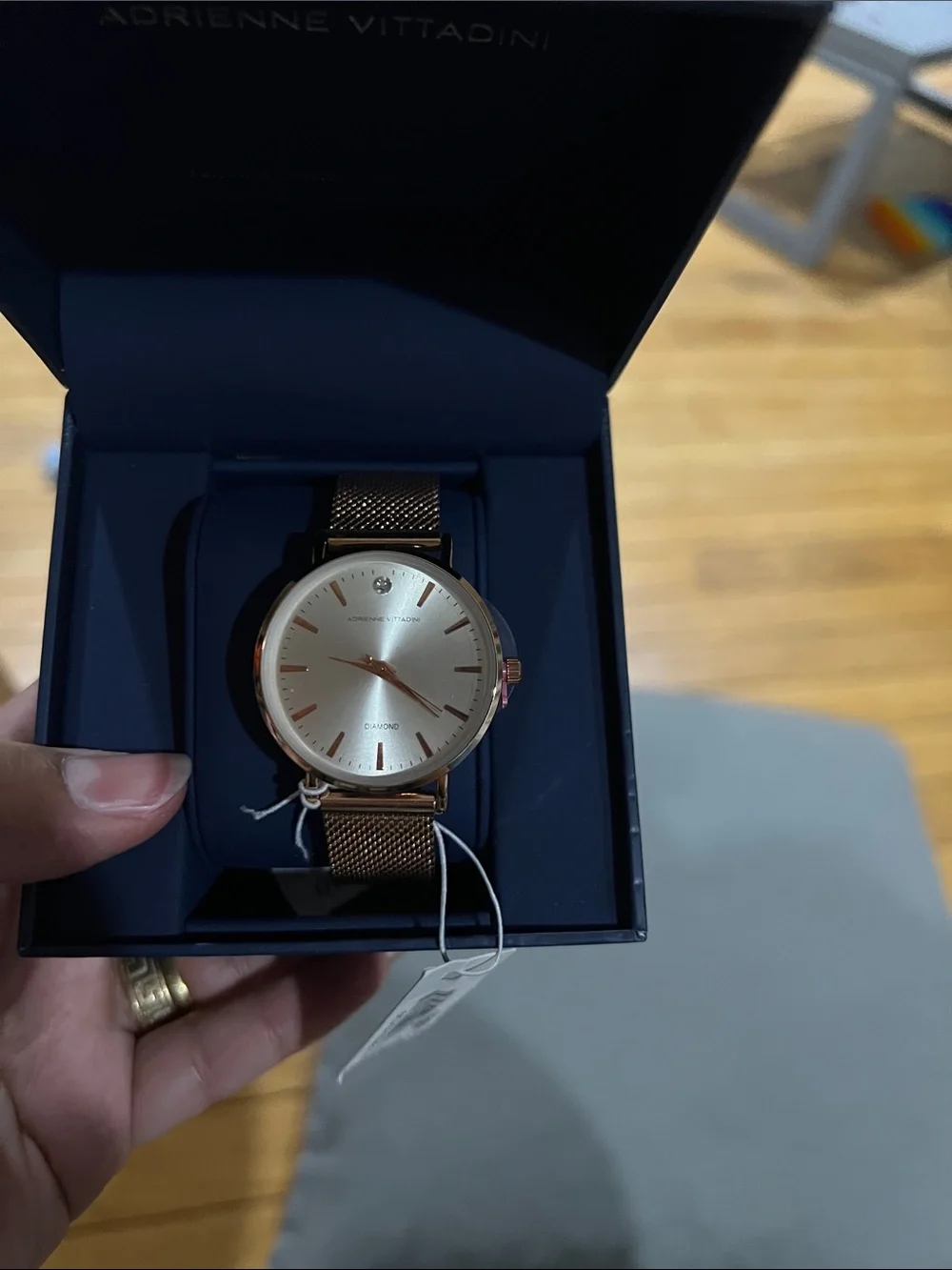Adrienne Vittadini Rose Gold Mesh Bracelet Watch with Silver Dial
